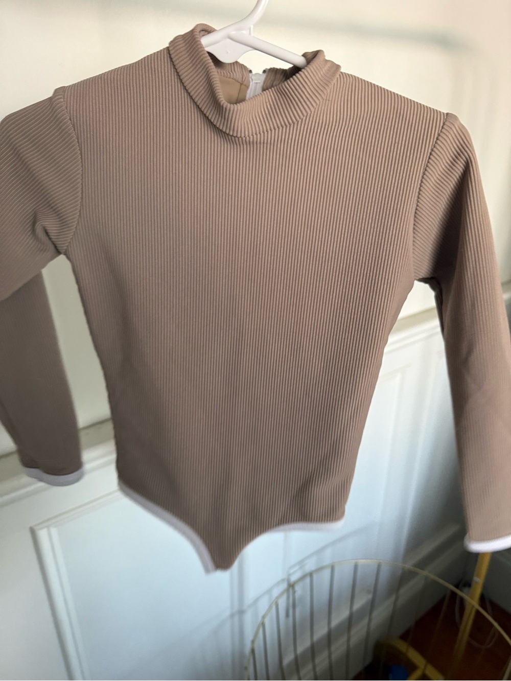 LainSnow Ribbed Mock Neck Bodysuit in Beige